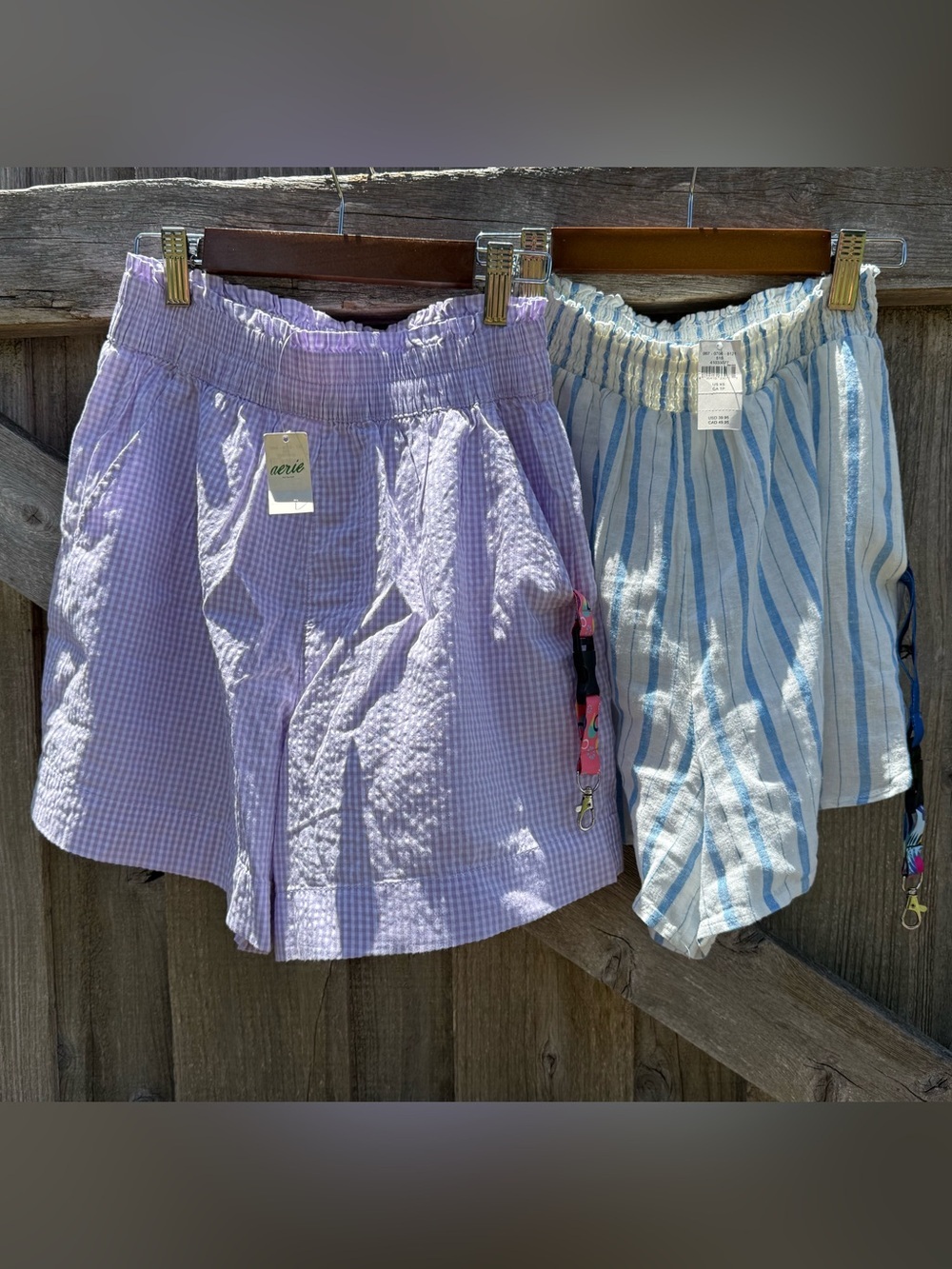 Aerie NWT TWO Bundle Shorts  Size XS Blue Stripe Linen Blend & Purple Cotton Ble